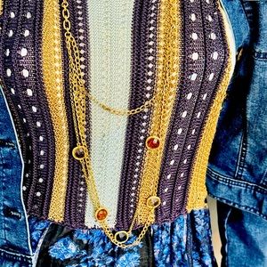 Necklace, unique, vintage, tiger eye, glass and antique brass fall colors